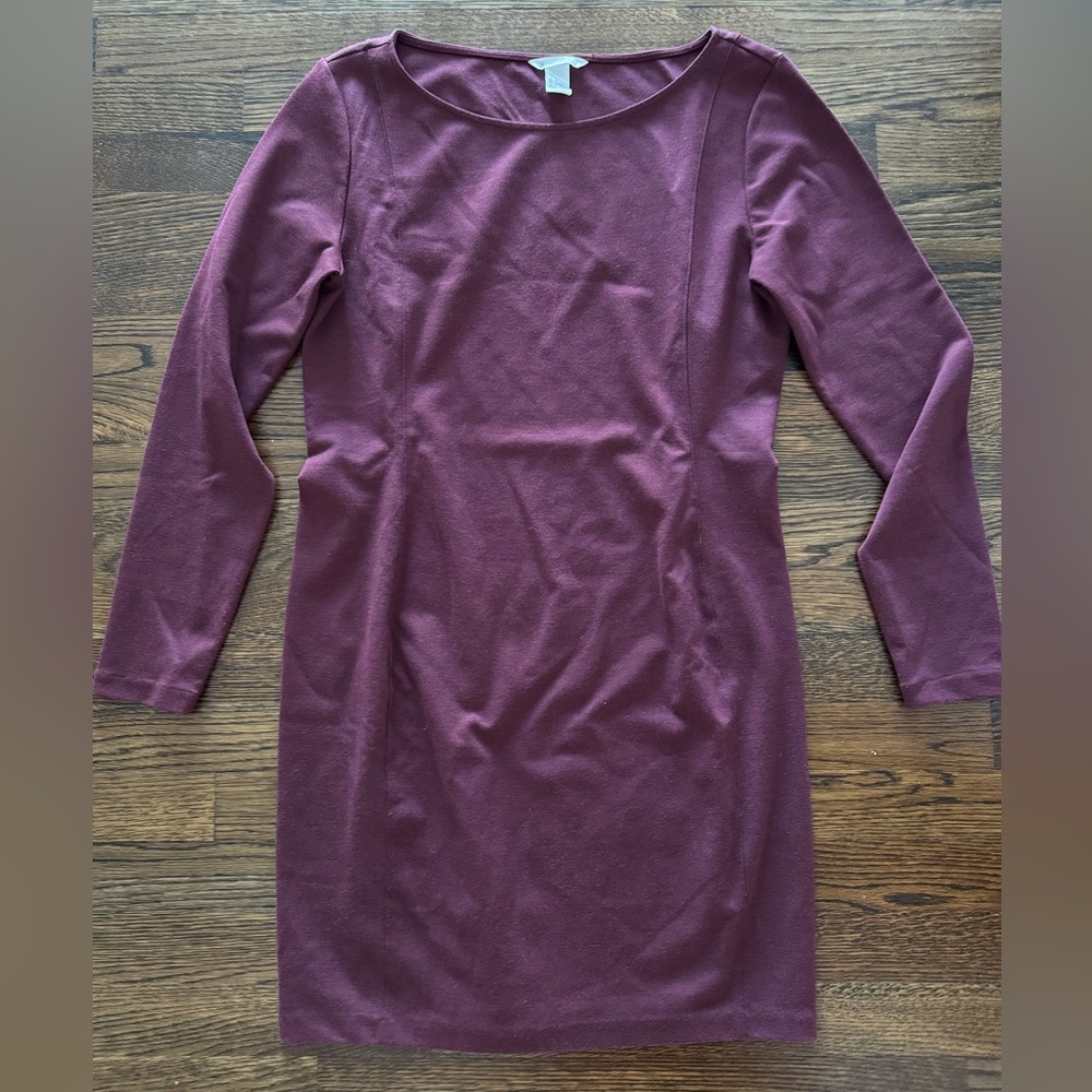 H&M Fitted Midi Dress, Burgundy, Size: M